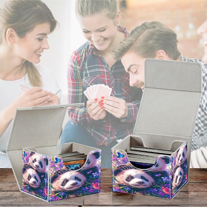 Card Deck Box for MTG, Cards Storage Box Fits 120+ Sleeved, Leather Small Size Strong Magnetic Closing Card Case for Board Games Magic TCG CCG Baseball Collection, Butterfly Panda