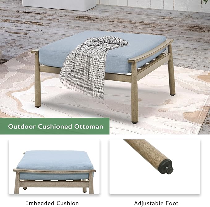 6 Pieces Aluminum Outdoor Patio Furniture Sets with Coffee Table, Cushioned 3-Seat Sofa Couch and Swivel Chairs with Ottomans, All-Weather Conversation Set for Yard Proch Deck, Blue & Brown