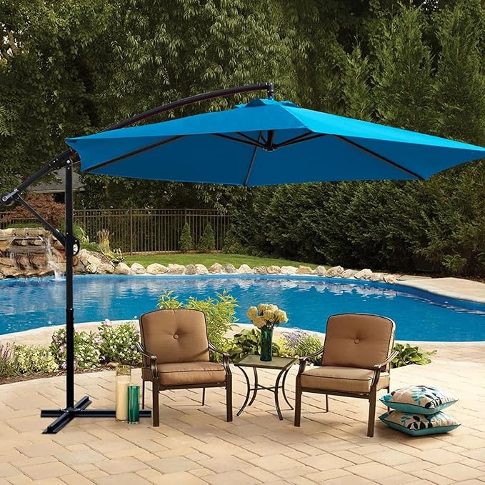 Greesum 9FT Patio Umbrella, Outdoor Table Umbrella with Push Button Tilt, Crank and 8 Sturdy Ribs for Garden, Lawn, Backyard & Pool