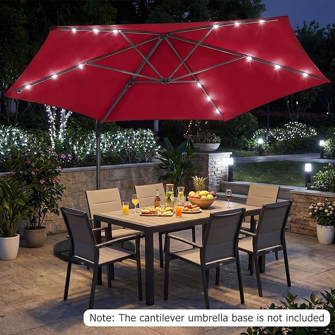 Tangkula 10ft Patio Umbrella with Solar Lights, Offset Cantilever Outdoor Umbrella with LED Lights, 360 Degree Rotation, Air Vent for Pool Deck Garden Backyard (Wine)