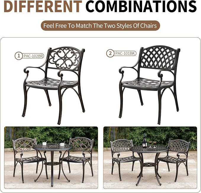 Outdoor Table Patio Table with Umbrella Hole, Round Bistro Table for Lawn Garden, All Weather Metal Black Patio Dining Desk (31.5“, Round)