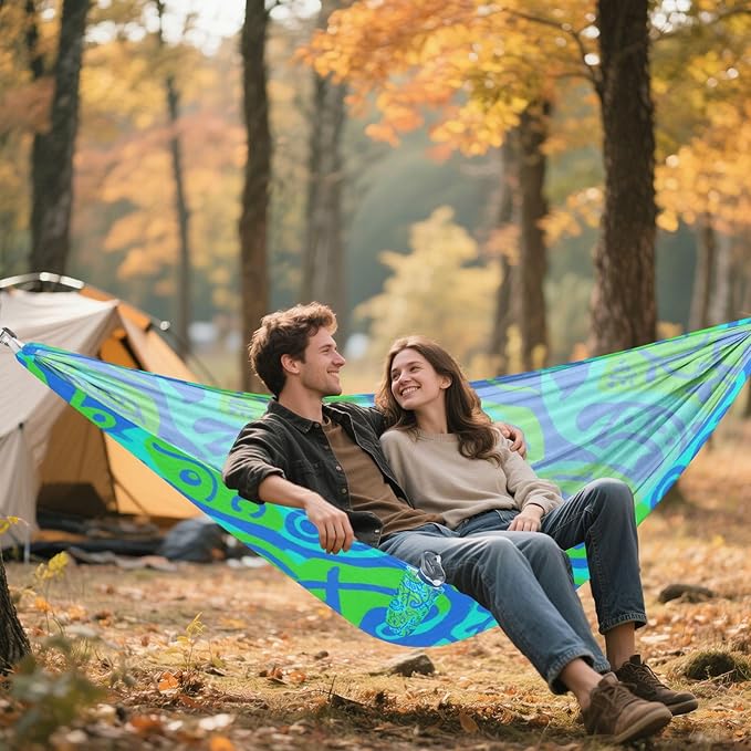 Blue-Green Tie-dye 330lb Capacity Hammocks for Camping with Portabl Carry Bag Rope Hammock for Outside Patio Garden Bases para hamacas para adultos