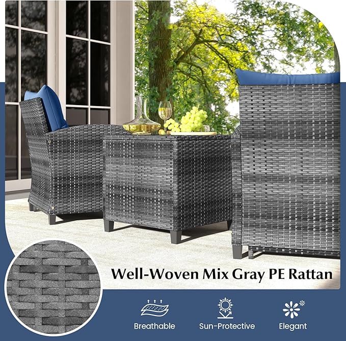 Tangkula 5 Pieces Patio Conversation Set, PE Wicker Rattan Outdoor Furniture Set with 2 Chairs, 2 Ottomans & Tempered Glass Coffee Table, Ideal for Poolside, Backyard, Lawn, Deck, Mix Grey & Navy