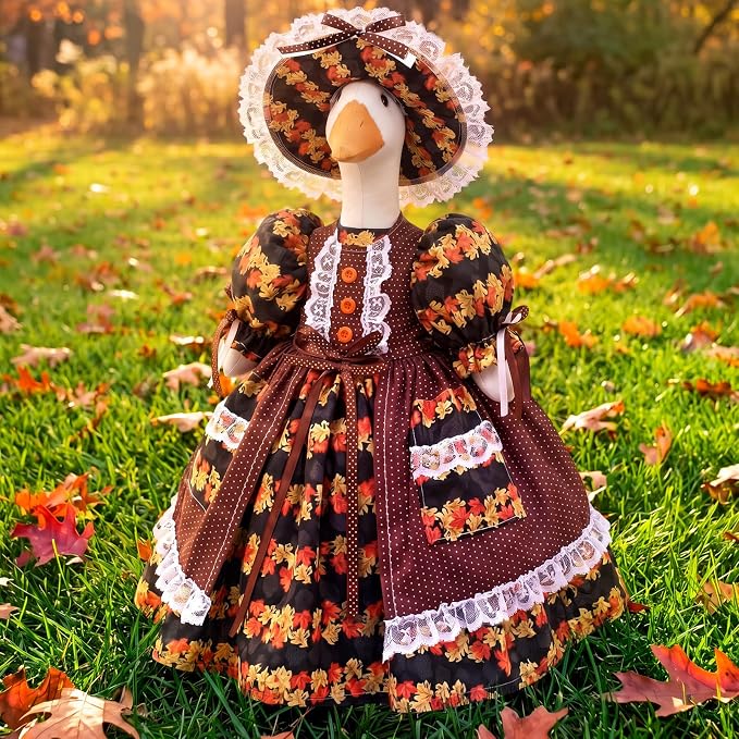 Suzile Fall Maple Porch Goose Outfit Autumn Goose Clothes for 23 in Cement or Plastic Geese Costume for Yard Lawn Outdoor Garden Patio Duck Dresses Statue Autumn Harvest Thanksgiving Party Decor