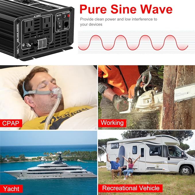 Xijia 1500W Pure Sine Wave Inverter,24V to 120V AC Converter for Home,Solar Systems,Remote and Bluetooth Control for Truck,Camping,with 2 AC Socket,Surge Power 3000W