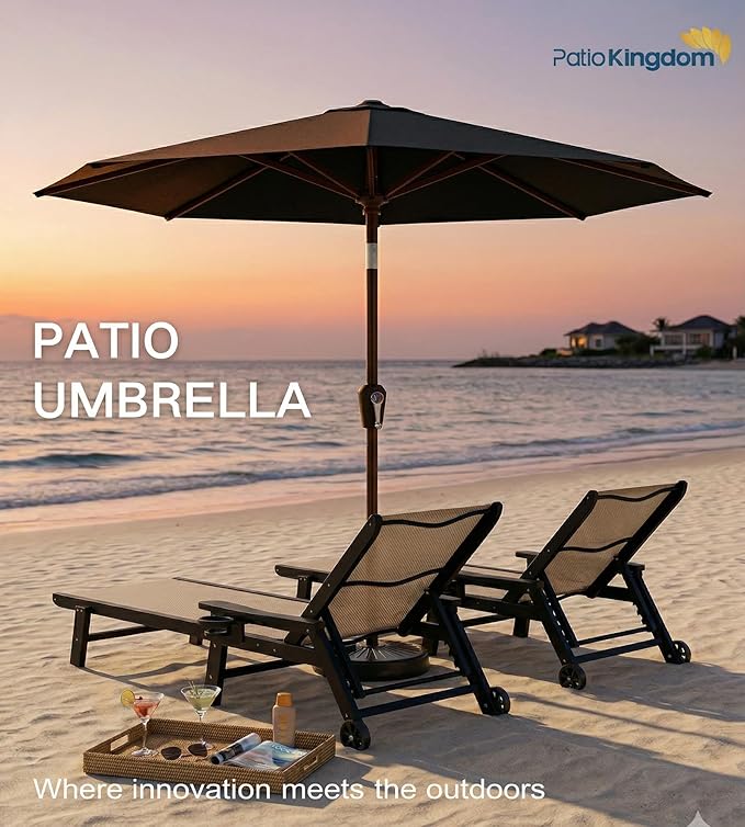 PatioKingdom 10FT Patio Umbrella with Push Button Tilt and Crank, Outdoor Market Umbrella with 8 Fiberglass Ribs, UV Protection Table Umbrella for Pool,Backyard,Garden,Deck