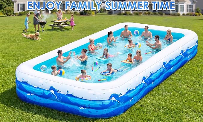 Extra Large Inflatable Pool for Adults, 165"x76"x22" Full-Sized Blow Up Pool with 0.6mm PVC & Cute Animal Print, Big Family Swimming Pool for Backyard Outdoor Summer Water Party