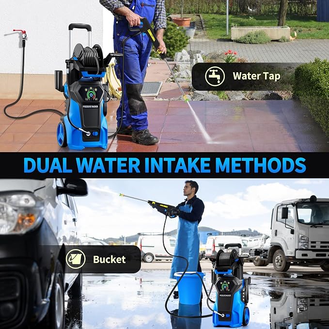 Fenbeli ๐๐๐๐๐๐๐ ๐๐ซ๐๐ฌ๐ฌ๐ฎ๐ซ๐ ๐๐๐ฌ๐ก๐๐ซ Portable Washer Cleaner with 4 Quick Connect Nozzles for Car Driveway Patio Fence (Blue)