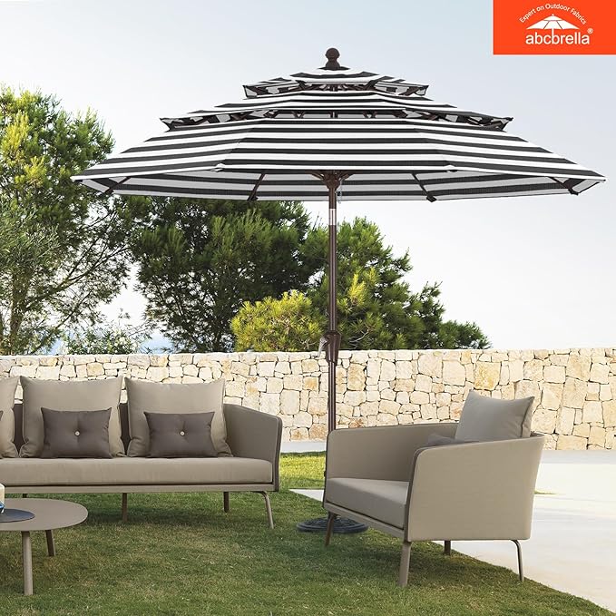 ABCCANOPY 5-Year 10-Year No Fading 9FT 3 Tiers Patio Umbrella, Outdoor Table Umbrella with 8 Sturdy Ribs for Deck, Backyard, Garden, Yard