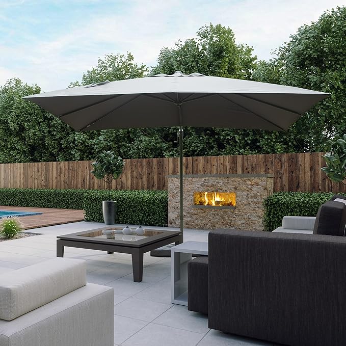 Domi 9' x 11.5' Cantilever Patio Umbrella, Rectangle Deluxe Offset Umbrella, Aluminum Hanging Umbrella with 360°Rotation, Outdoor Market Umbrella for Outside Deck Backyard Garden Pool, Gray