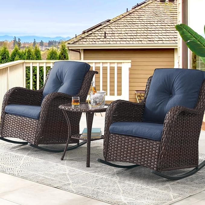 Small Outdoor Side Table - 50 LBS Weight Capacity Wicker Side Table with Storage, Tempered Glass Top Patio Side Table for Porch Balcony Deck Garden - Brown