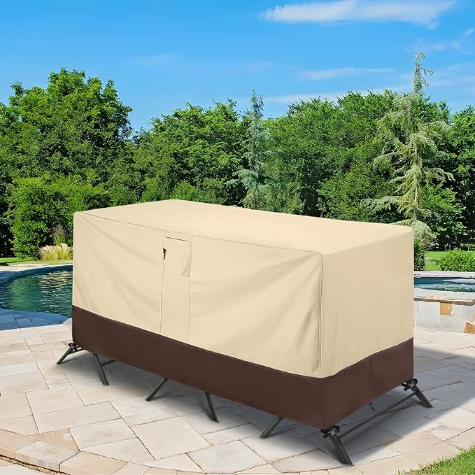 Arcedo Patio Bistro Cover, Waterproof Outdoor Furniture Cover, Heavy Duty Patio Bar Table and Chairs Covers, 80"L x 32"W x 30"H, Beige & Brown