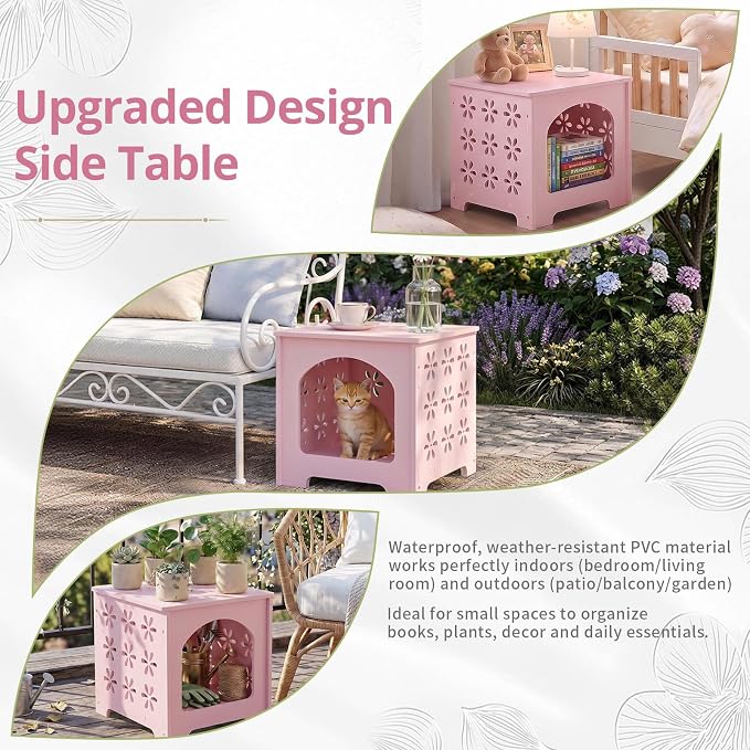 Outvita Side Table for Indoor & Outdoor, Square Modern Side Table with Storage Layer, Night Stand, Bedside Table, Tooless Assembly for Patio, Living Room, Bedroom