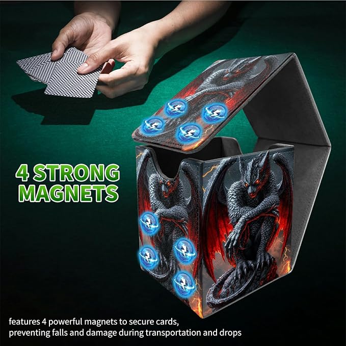 Red-Winged Dragon Card Deck Box for MTG, Personalized Card Storage Case Fits 120+ Sleeved Cards, Premium Leather TCG Box with Strong Magnetic Closure for Magic, CCG, PTCG, Baseball Cards