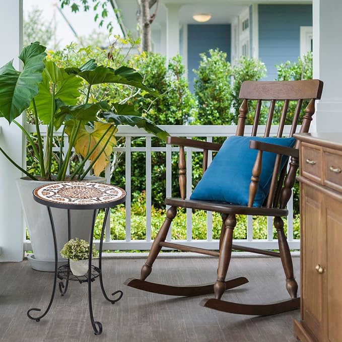VCUTEKA Outdoor Side Table Mosaic Patio Table Accent Tables Mosaic Tile Top Metal Frame Small End Tables Porch Beach Patio Garden Balcony Russet 14''