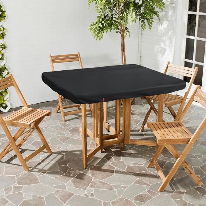Outdoor Square Table Cover Waterproof UV-Resistant for 40 x 40 Inch Patio Tables - Heavy Duty Weatherproof Table Top Protector with Elastic Hem (Black)