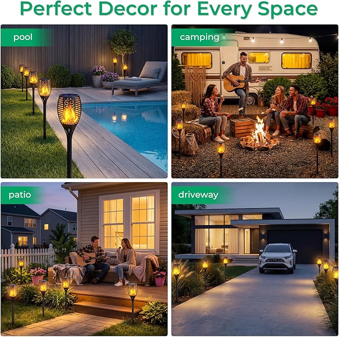 TomCare Solar Lights Outdoor Flickering Flame Solar Torch Lights Waterproof Outdoor Lighting Solar Powered Pathway Lights Christmas Decorations for Garden Patio Yard Landscape, 8 Pack