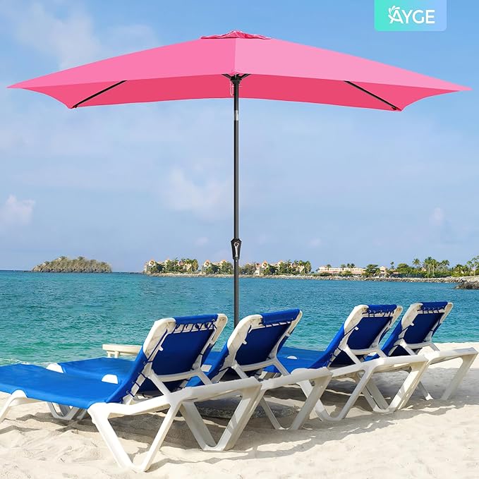 Ayge 6.5x10FT Rectangular Patio Umbrella Outdoor Table Umbrella w/Push Button Tilt & Crank Rectangle Market Umbrella UV Protection for Garden,Deck,Lawn,Yard & Pool,Rose Pink