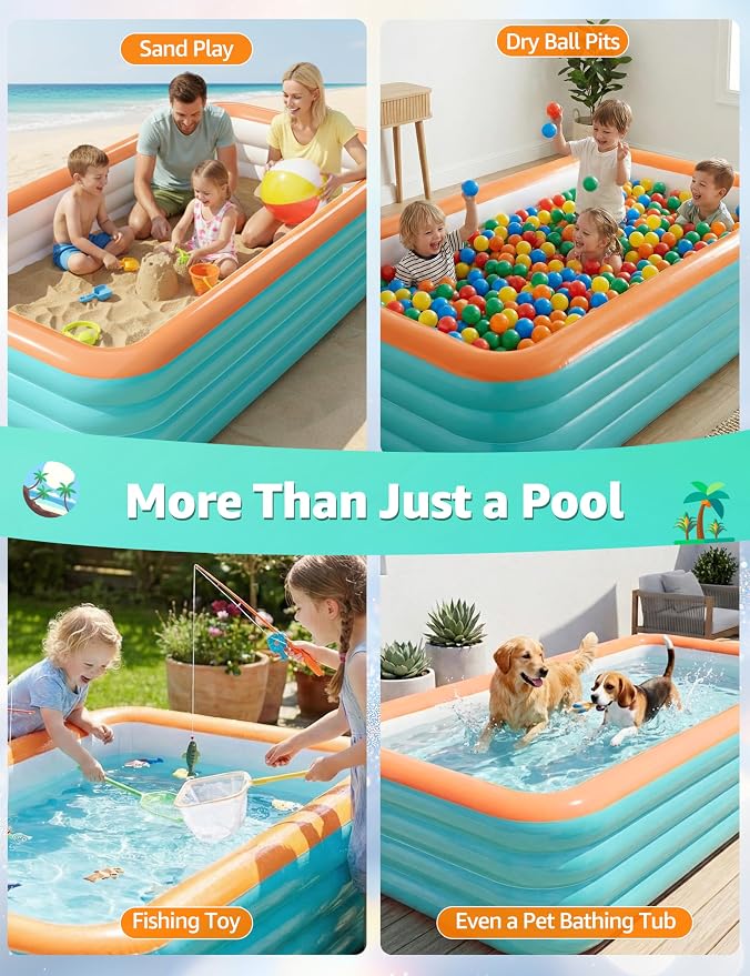 120" 4-Layer Thickened Inflatable Pool for Kids & Adults,Orange | 120",4-Layer,0.32mm Thickened PVC,16Lbs,Swimming Pool for Family, pets,Backyard,Outdoor Summer