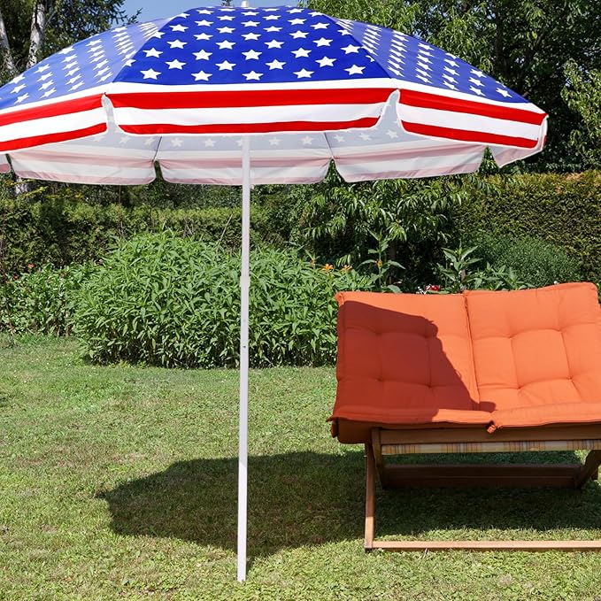 7.9ft 4th of July Patriotic Beach Umbrella Large American Flag Heavy Duty Wind Grade Red Blue White Umbrella UV 50+ for Patio Outdoor Independence Day