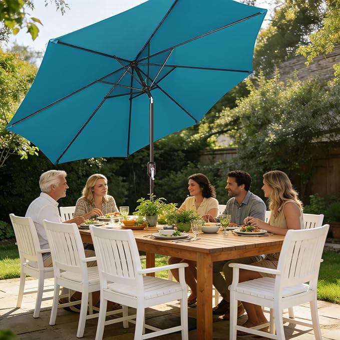 Blissun 10FT Outdoor Patio Umbrella, Outdoor Table Umbrella, Yard Umbrella, Market Umbrella with 8 Sturdy Ribs, Push Button Tilt and Crank