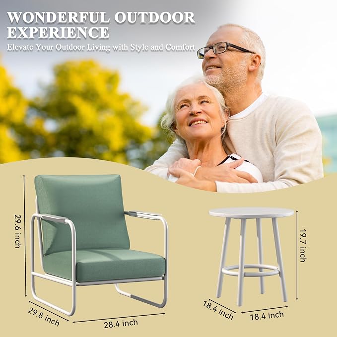3-Piece Aluminum Outdoor Conversation Set, Modern Deep Seating Chairs with Thick Cushions & Coffee Table, Weather-Resistant for Garden, Porch, Deck, Balcony