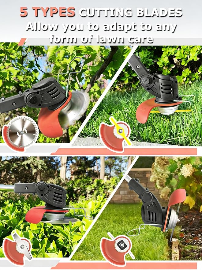 Electric Weed Wacker Cordless Battery Powered,20V Lightweight Weed Trimmer Eater with 2 Battery and Charger,3 in 1 Grass Trimmer/Brush Cutter/Lawn Edger with 26 Blade for Yard,Garden
