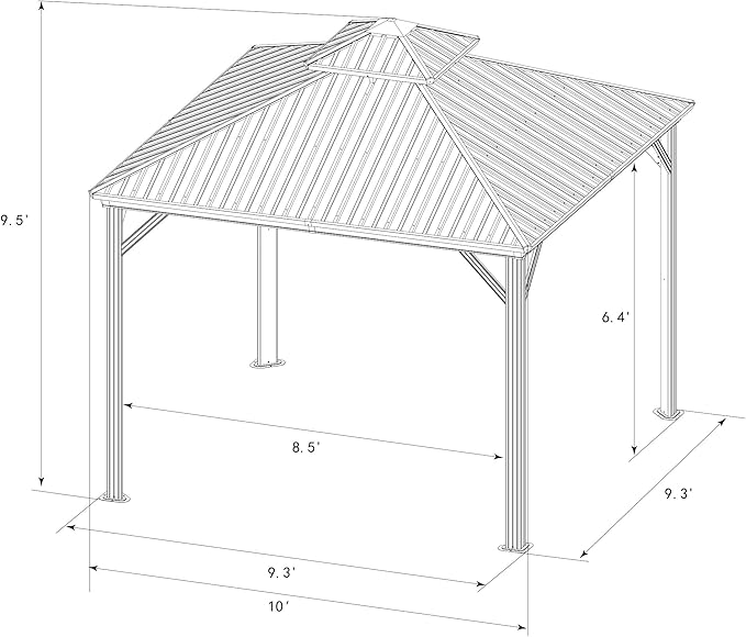 Kozyard Caesar 10'x10' Hardtop Gazebo - Permanent Metal Pavilion with Netting and Shaded Curtains for Patio, Backyard, and Deck - Galvanized Steel Outdoor Aluminum Canopy, Double Roof Gazebo (Grey)