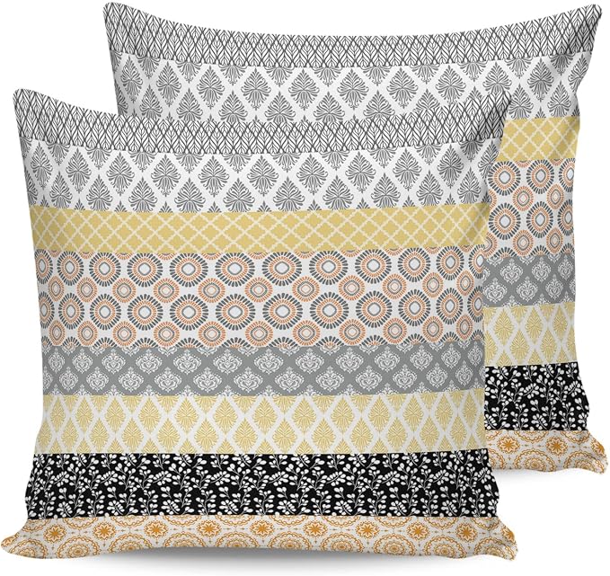 Outdoor Waterproof Throw Pillow Covers Set of 2 Yellow Boho Stripe Tribal Vingtage Lumbar Pillowcases 18x18 Inches Bohemian Style Decorative Pillows Cushion Case Patio Pillows for Couch Bed Garden