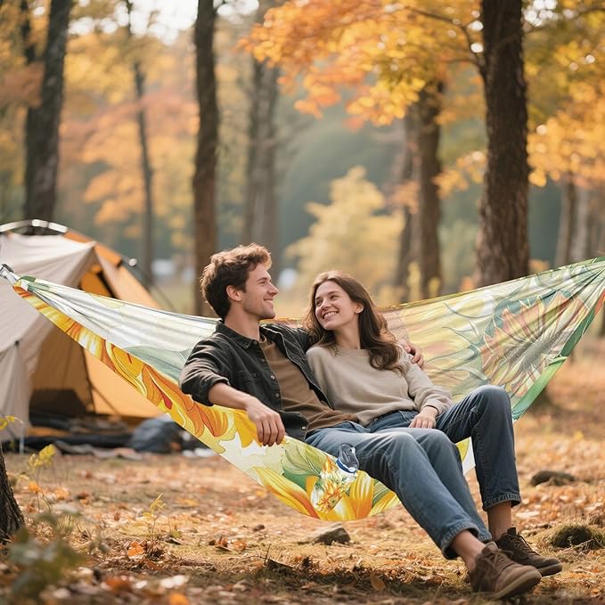 Yellow Sunflowers Camping Hammocks Rope Hammock for Patio Backyard Lounge Base