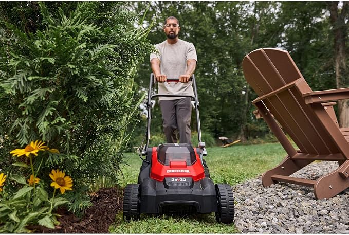 CRAFTSMAN Push Mower 15 in, 2 x 4 Ah V20 Batteries and 2 Chargers Included, Up to 45 Min of Runtime, Lightweight, Easy to Maneuver Electric Lawn Mower Cordless with Grass Bag (CMCMWP120M2)