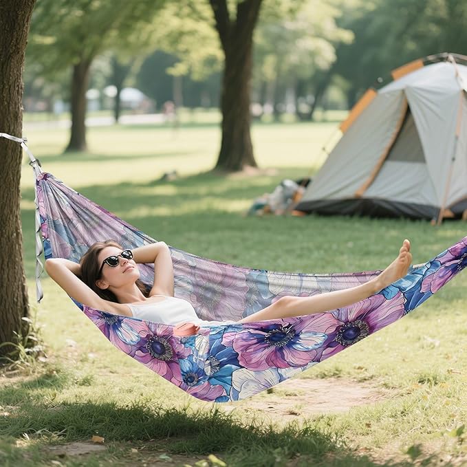 Camping Hammock Outdoor Hammocks for Outside Anemone Flower Beach Trees Portable Lightweight with Pockets Tree Straps Indoor