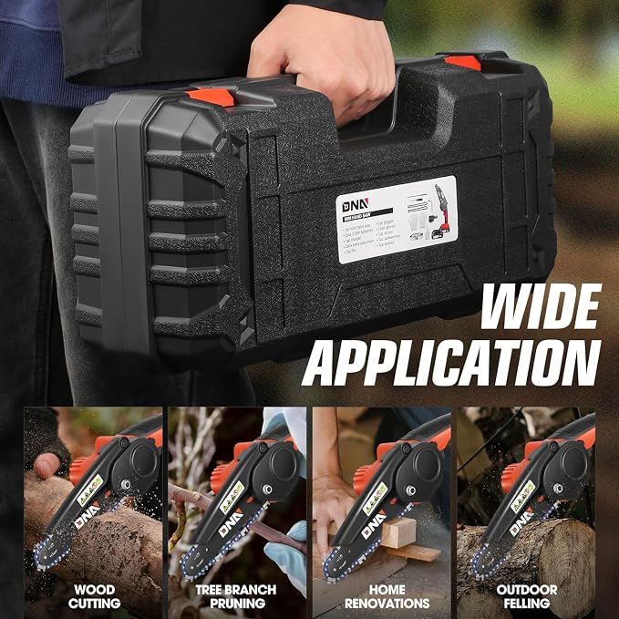 DNA MOTORING Mini Chainsaw, 6 Inch Electric Chain saw Cordless Handheld Chainsaw w/ 2 20V 2000mAh Batteries, Small Handheld Battery Powered Super Saw for Tree Trimming, Wood Cutting, TOOLS-00727-RD