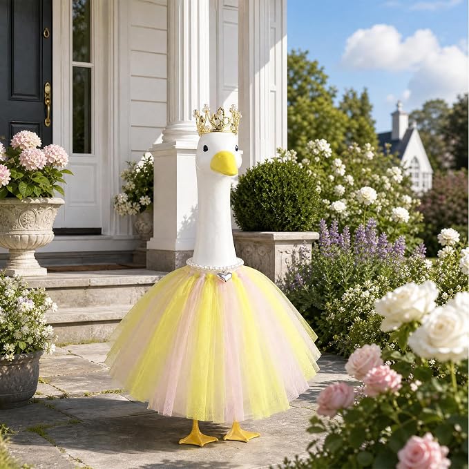 Princess Porch Goose Outfits, Summer Goose Clothes Fits 17-23 In Geese | Cute Goose Outfit Costume with Tutu Skirt for Outdoor Garden Lawn Art Decor(Yellow)