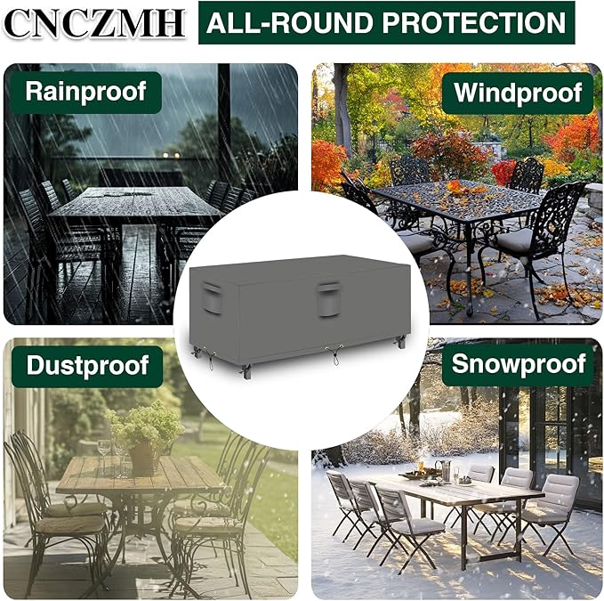 Heavy Duty Patio Furniture Covers Waterproof, 600D Outdoor Furniture Cover Waterproof for Sectional Sofa Couch, Outdoor Dining Table and Chair Set Covers 126''L x 64''W x 28''H, Grey