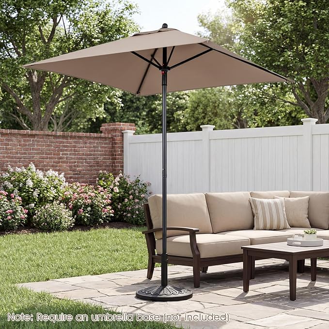 Tangkula 5 FT Patio Umbrella, Outdoor Table Market Umbrella with Quick-Release Button, 4 Sturdy Ribs, Fade Resistant & Waterproof Canopy, Sun-protective, for Garden, Poolside, Backyard (Tan)