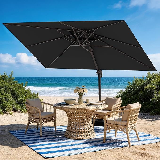 HASLE OUTFITTERS 9x12 FT Patio Cantilever Umbrella, Outdoor Offset Large Rectangular Heavy Duty Double Top Umbrellas with 360° Rotation for Pool Garden Deck,Black