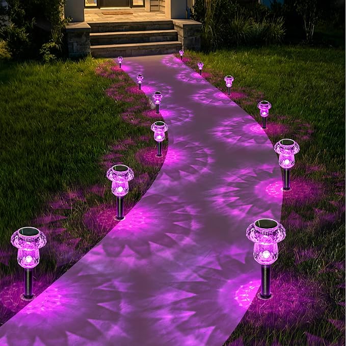 Solar Pathway Lights Outdoor 8 Pack Gifts for Mom Mushroom Garden Lights Waterproof Solar Powered Yard Lighting for Landscape, Driveway, Path, Walkway, Patio, Outside Garden, Pink Purple