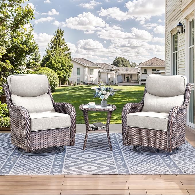 HUMMUH 2PCS Patio Furniture Set with 6-inch Thick Cushion, High Back Outdoor Swivel Rocker Patio Chairs, Wicker Conversation Set for Porch Deck and Poolside (V3)