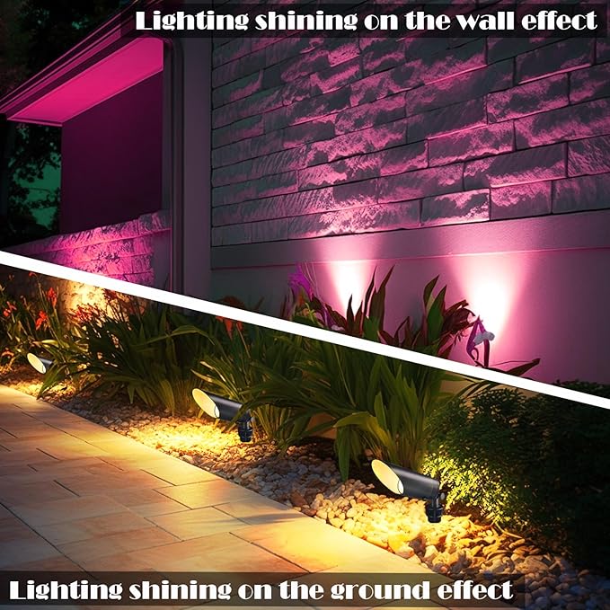 iYogaled Brass RGB Landscape Lighting Fixture,Adjustable Color Changing Low Voltage Landscape Lights with Inserted Ground Stake, 12V Outdoor Spot Lights for Yard Garden Pathway Lawn Decorative