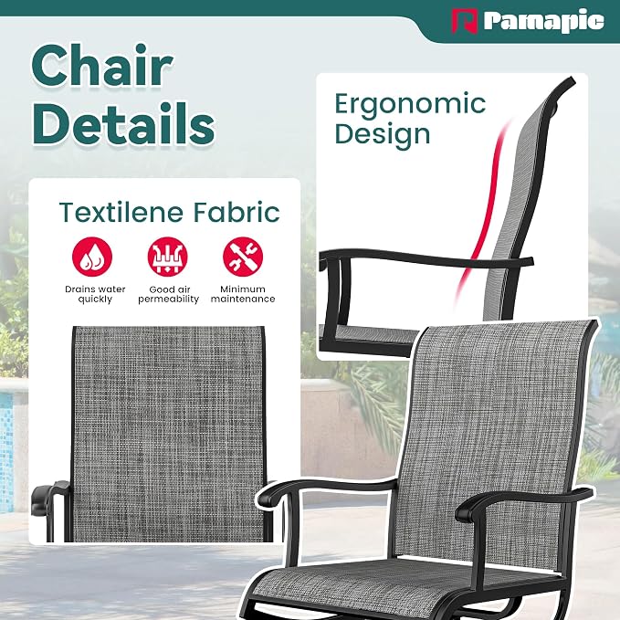 Pamapic 5-Piece Patio Dining Set, Outdoor Dining Set for 4, All-Weather Outdoor Table and Chairs with Textilene 360° Swivel Chairs for Garden, Backyard, Poolside and Deck,Gray