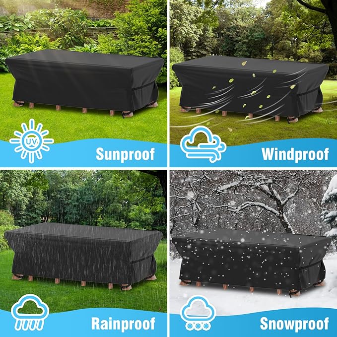 Velway Patio Table Chairs Set - Square Waterproof 90"L x 62"W x 28"H Outdoor Bistro Dining Set - Fire Pit Table Cover - Furniture Cover - Small Rectangle Ultra Windproof UV-Resistant