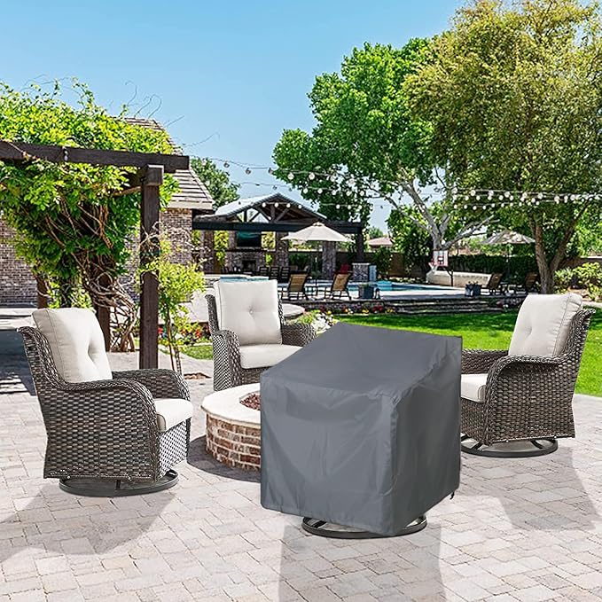 Patio Chair Covers 4 Pack, Outdoor Chair Covers Waterproof 600D Heavy Duty, All-Weather Patio Furniture Covers for Outdoor Swivel Chairs, Lawn Wicker Sofas & Rocking Chairs, Grey
