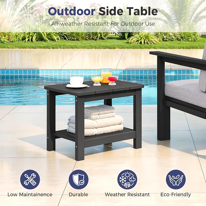 Modular Outdoor Patio Conversation Set, 3-Piece HIPS Chairs with Side Table & Thick Cushions– Side Interlock & Detachable Armrest, All-Weather Patio Furniture Set for Backyard, Deck, Poolside