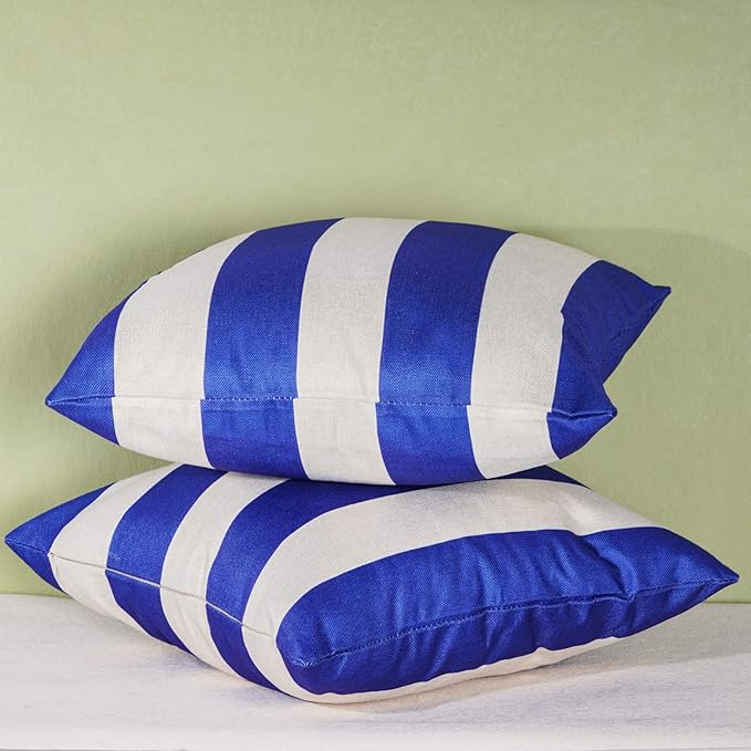 tiggell 4 Pack Waterproof Pillow Covers Outdoor Throw Pillowcases Decorative Garden Cushion Case for Home Garden Patio Couch Balcony Striped (18 * 18 inch, Blue & White)