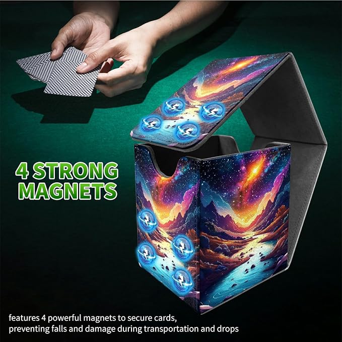 Mountains Rivers Card Deck Box for MTG, Personalized Card Storage Case Fits 120+ Sleeved Cards, Premium Leather TCG Box with Strong Magnetic Closure for Magic, CCG, PTCG, Baseball Cards