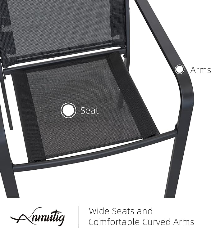Anmutig Patio Square Table and Chairs Set of 4 with Outdoor Black Stackable Dining Chairs and 37" Wood-Like PVC Table