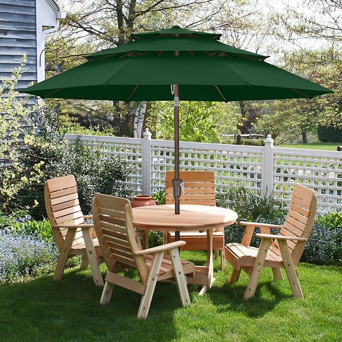 ABCCANOPY 9Ft 3 Tiers Market Umbrella, Outdoor Table Umbrella for Patio, Deck, Backyard (Forest Green)
