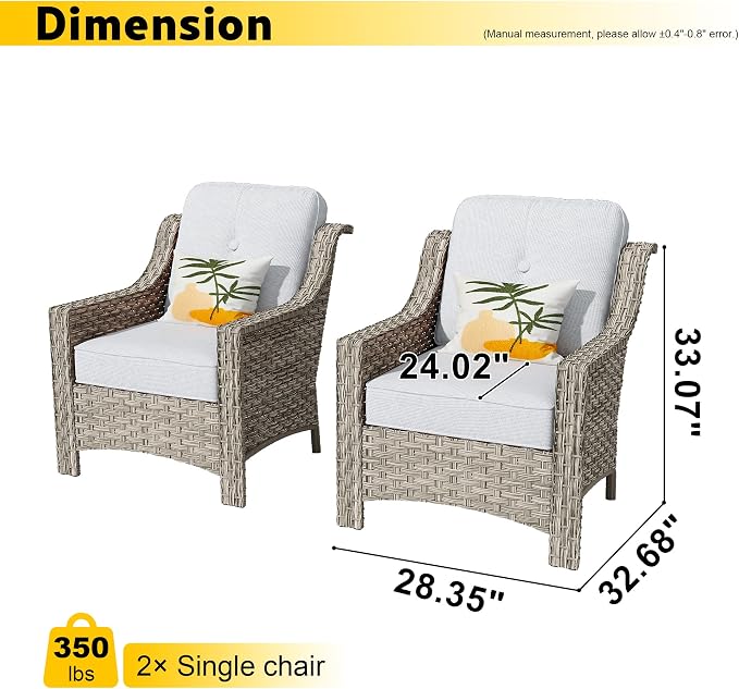 HOOOWOOO 2 Piece Patio Chairs Set,Outdoor Wicker Chairs,All Weather Resistant High Back Rattan Deck Chairs Matching Furniture(Light Grey Gray)