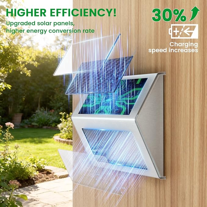 JSOT Solar Stair Lights Outdoor - 16 Pack Fence Lights Solar Powered-Waterproof Stainless Steel Step Light for Walkway Patio Garden Backyard - Cool White
